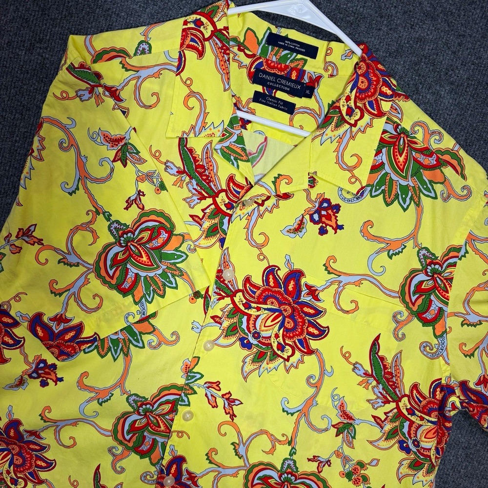 Daniel Cremieux Men's XL Yellow Floral Short Sleeve Button-Up Shirt